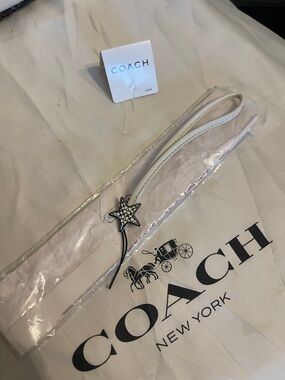 Coach White Leather Laynard Strap with Star Charm